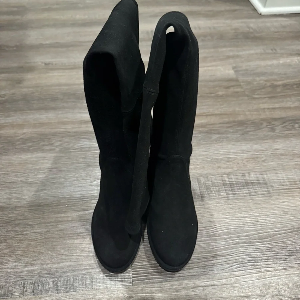 Stuart Weitzman Lowland OTK Over The Knee Suede Leather Tie Flat Boots